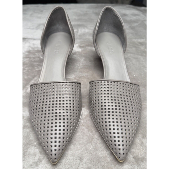Vince Aurelian Gray Leather Perforated Leather d’Orsay Heels Pumps Womens Size 9 - Picture 2 of 7